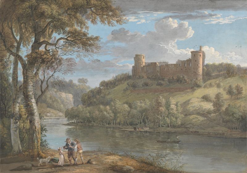 Bothwell Castle de Paul Sandby, pintura a óleo com uma suave colina e natureza.
