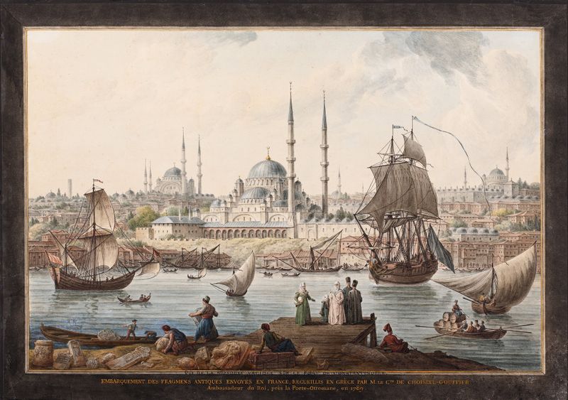 Marine scene of Yeni Camii and The Port of İstanbul by Jean-Baptiste Hilaire, oil painting