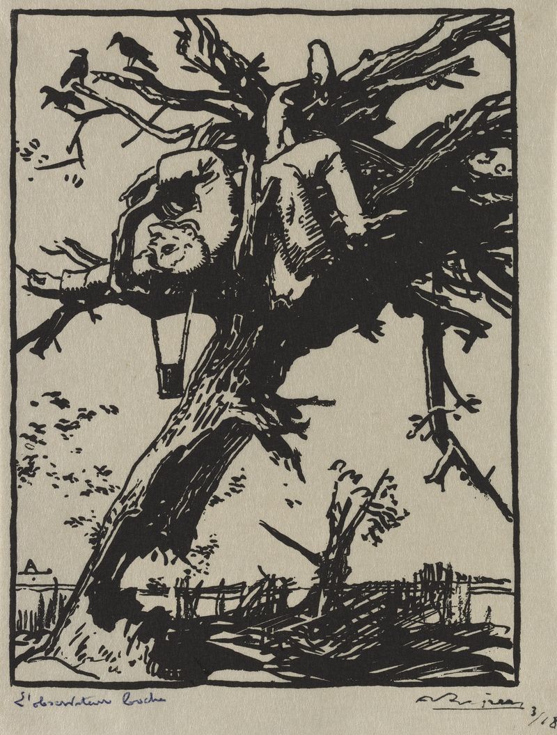 L’Oservateur boche de Auguste Louis Lepère, pintura a óleo que retrata um observador solitário nas sombras.