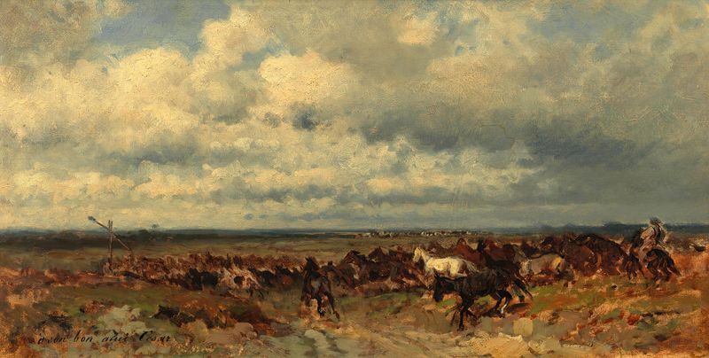 Landscape of golden grass in the Puszta, oil on canvas by Alexander Von Bensa