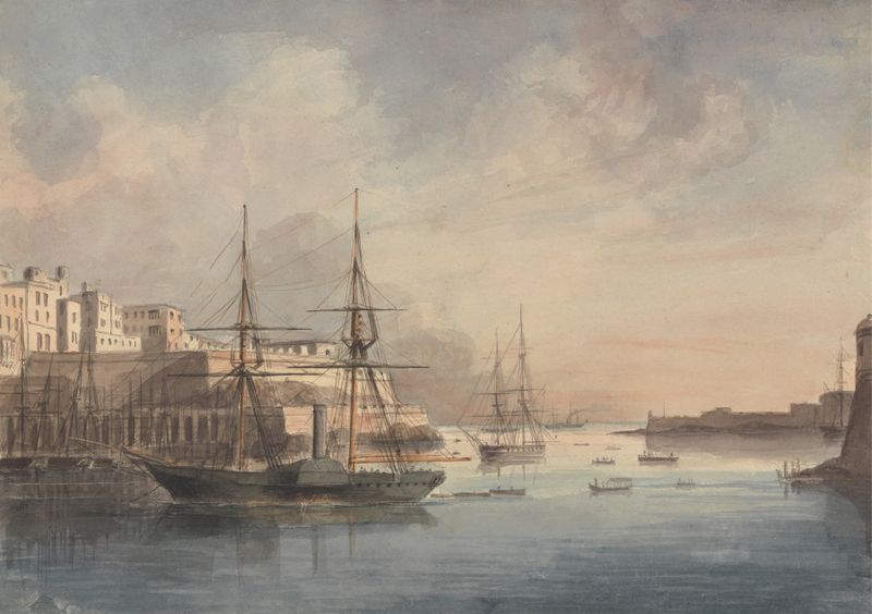 Landscape of Malta with golden light, oil painting by Charles Dyce