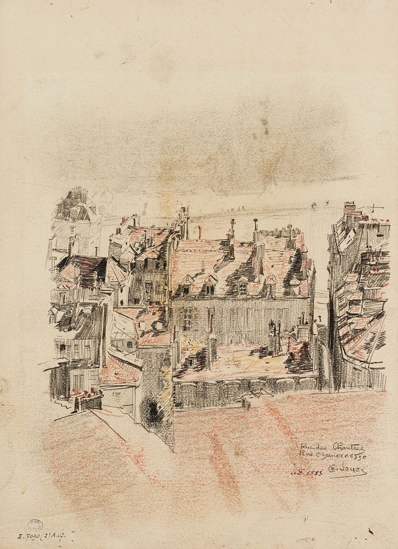 Rue des Chantres et rue Chanoinesse by Charles Jouas, impressionist landscape with trees and buildings.