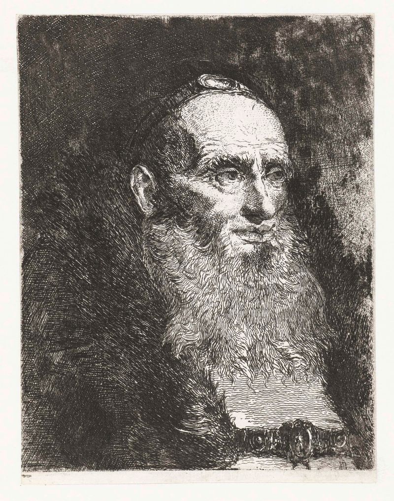 Retrato de un anciano con profundas arrugas, grabado de Giovanni Domenico Tiepolo