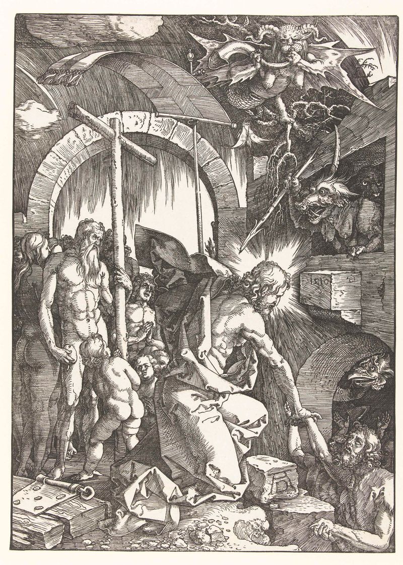 Afdaling in het voorgeborchte de Albrecht Dürer, grabado en papel que muestra un camino serpenteante y figuras