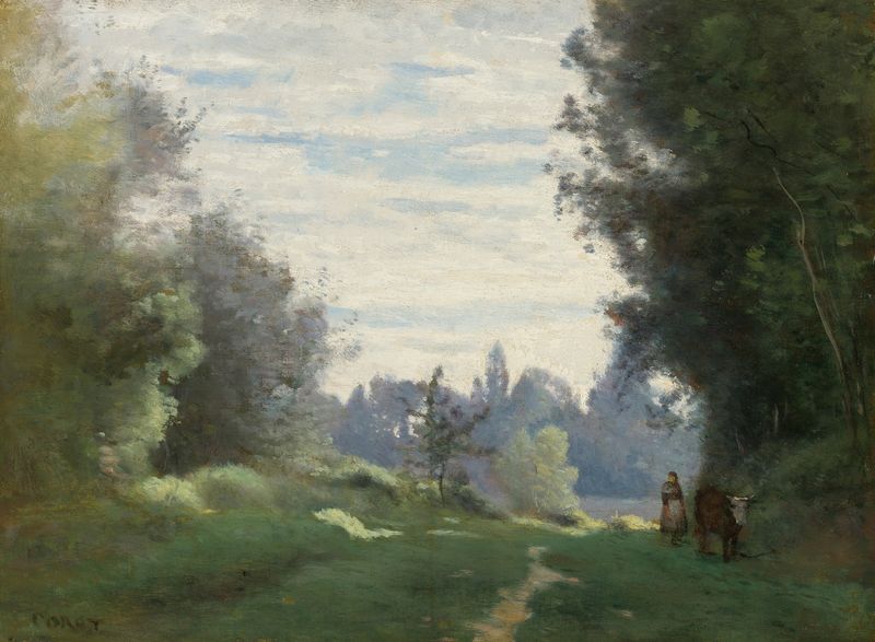 Paisaje con luz de la mañana de Jean-Baptiste-Camille Corot, pintura al óleo
