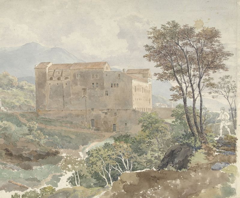 Landschap bij Vietri de Henry Swinburne, óleo sobre lienzo que muestra un sereno paisaje italiano.