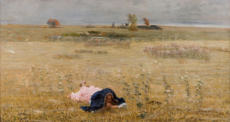 Figurative oil painting by Jacek Malczewski depicting a solitary figure in an autumn landscape.