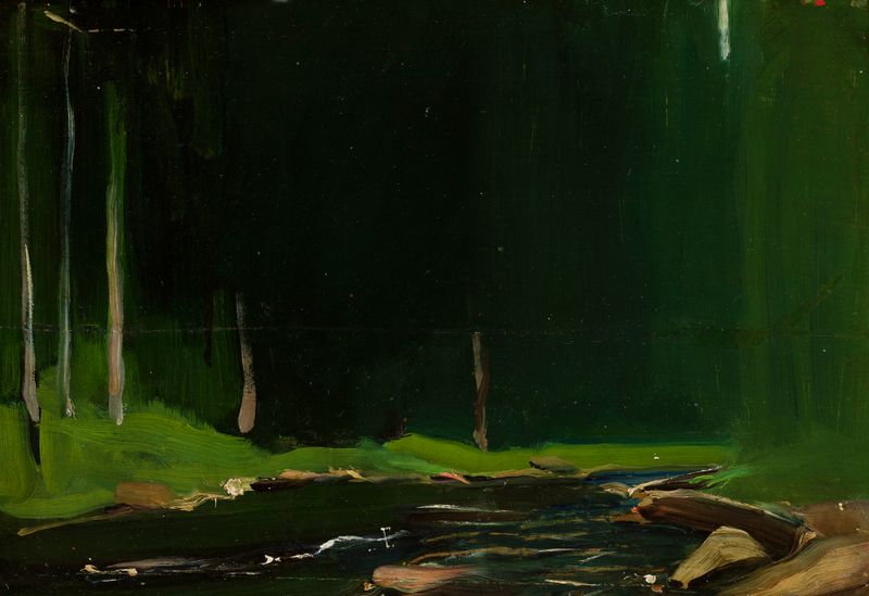 Serene forest scene by Konrad Krzyżanowski, oil painting