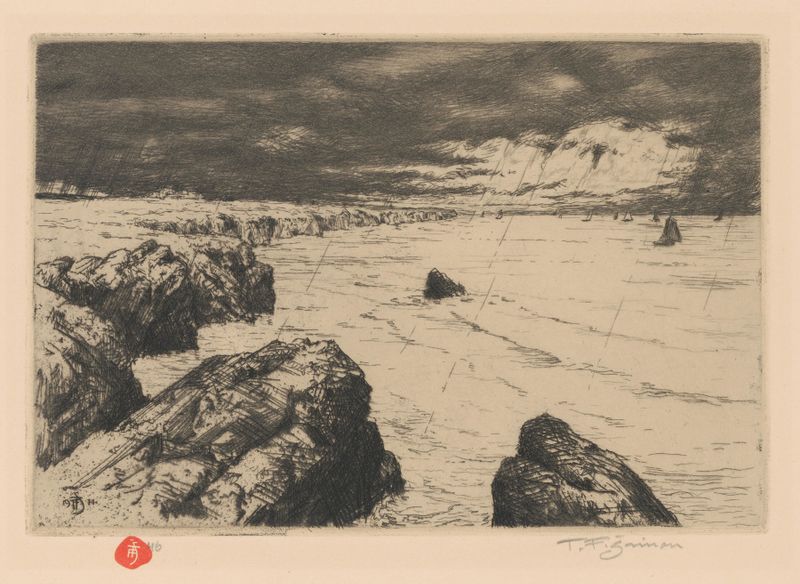 Marine landscape with shoreline and waves in oil painting by Tavík František Šimon
