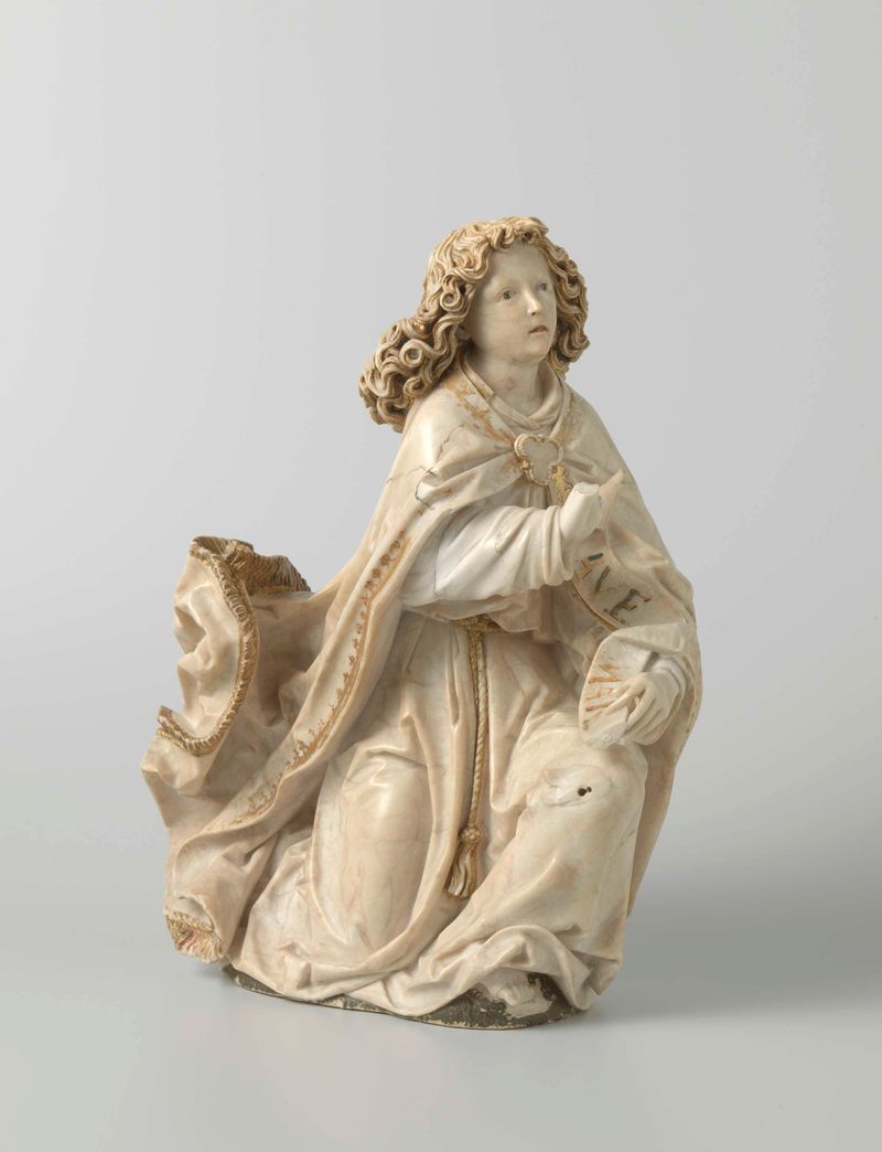 Escultura de madera de Tilman Riemenschneider que representa al ángel Gabriel y a la Virgen María