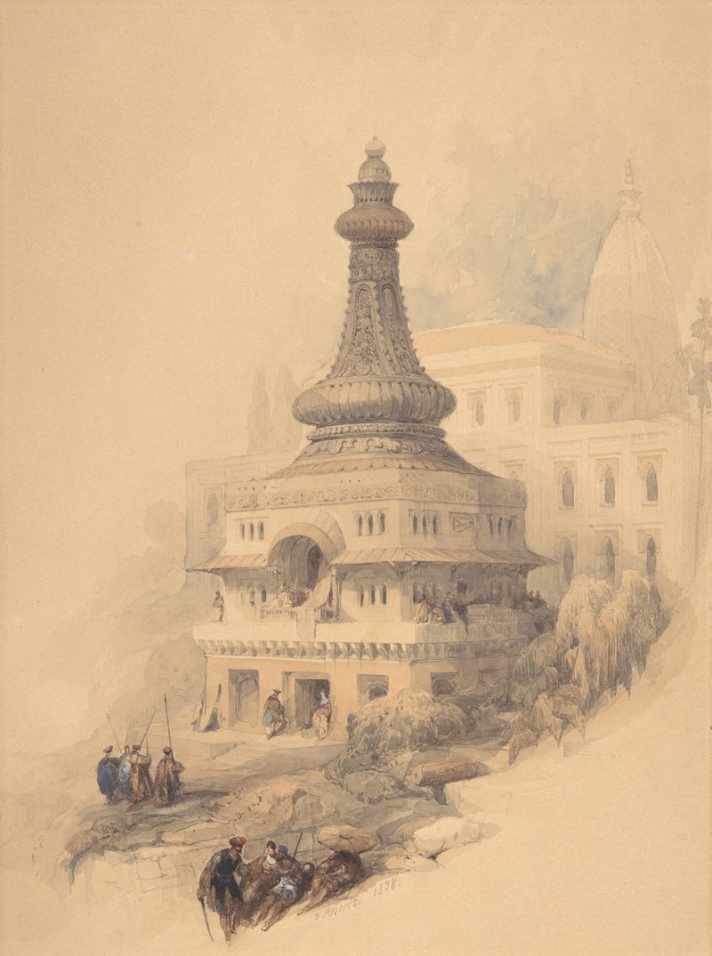 Oriental Scene de David Roberts, óleo sobre tela retratando figuras em uma paisagem desértica vibrante.