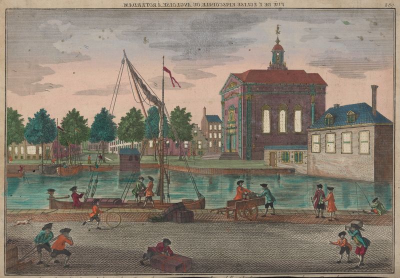 Gravura da igreja episcopal em Rotterdam de Georg Balthasar Probst