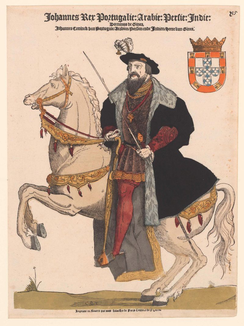 Retrato real del Rey Juan III de Portugal a caballo, pintura al óleo de Cornelis Anthonisz.