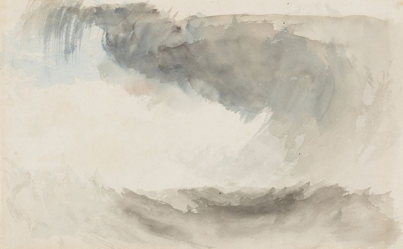 A storm at sea de Joseph Mallord William Turner, óleo que representa olas tumultuosas y nubes oscuras.