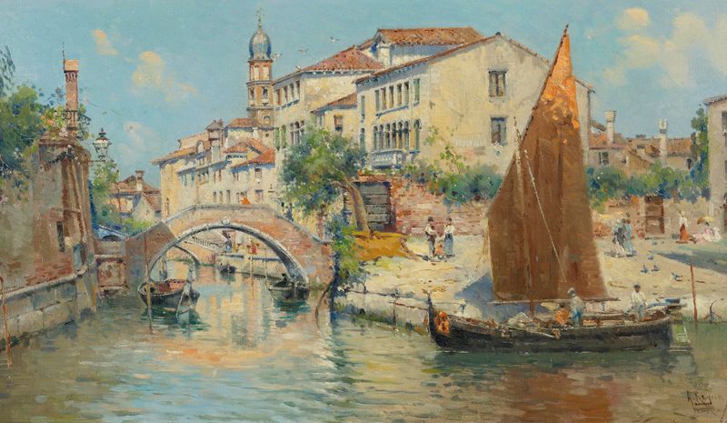 Landscape of Venice by Antonio María de Reyna Manescau, oil painting