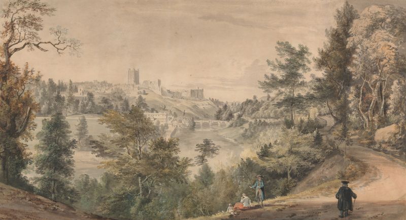 Paisagem apresentando o Castelo de Richmond por Paul Sandby, meio desconhecido