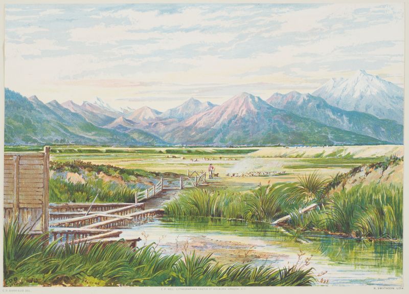 Landscape of Mount Alford by Charles Decimus Barraud, 1877, depicting rugged terrain and peaks.