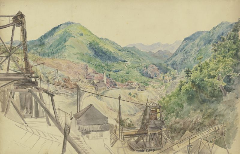 Escena de género de mineros trabajando en la minería de cobre, pintura al óleo de Adolf Hoeffler