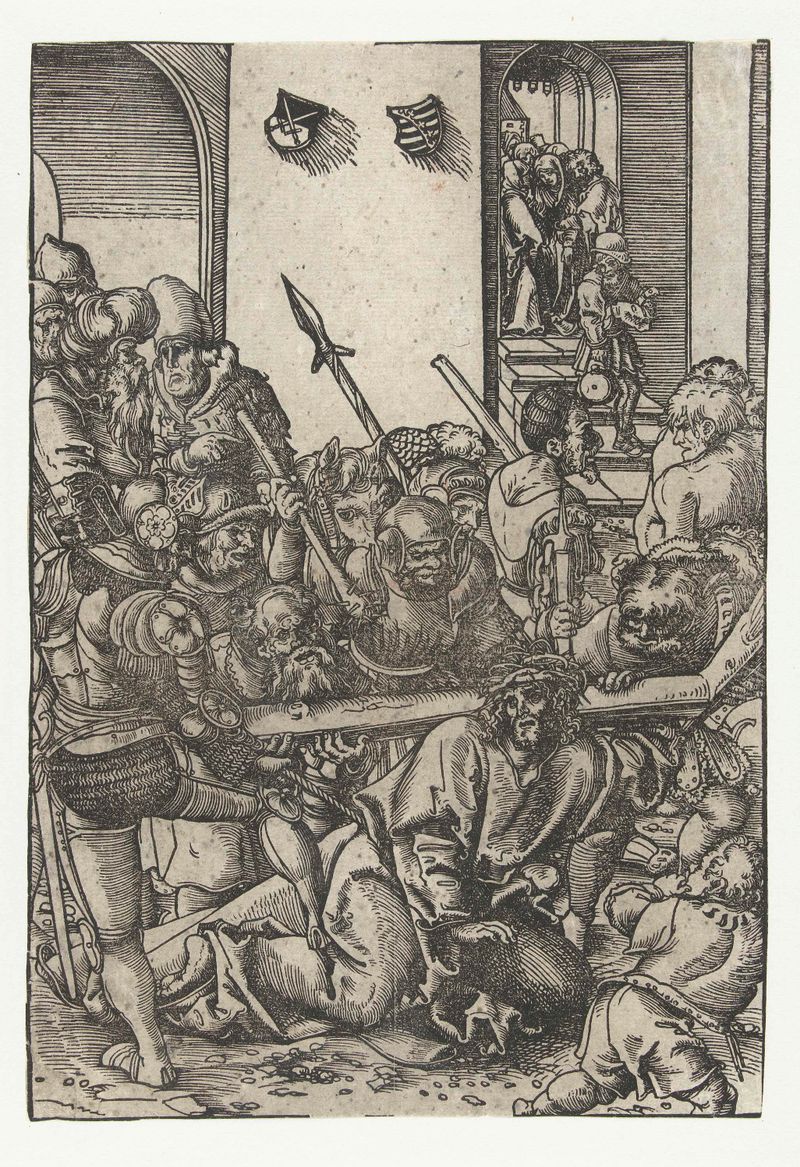 Gravura religiosa de Lucas Cranach (I) mostrando Cristo carregando a cruz em papel.