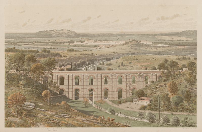 Lutèce au Bas-Empire, óleo sobre lienzo de Fédor Hoffbauer, con un acueducto y un paisaje urbano.