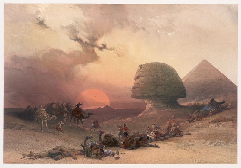 Approach of the Simoom de David Roberts, óleo sobre lienzo que representa vastas dunas del desierto y cielo.