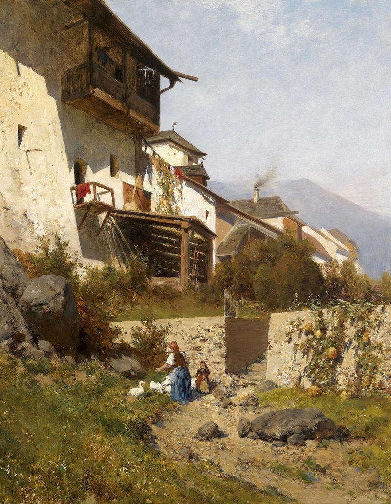 Pintura al óleo de paisaje de Hans Wilt que muestra suaves colinas y vegetación exuberante