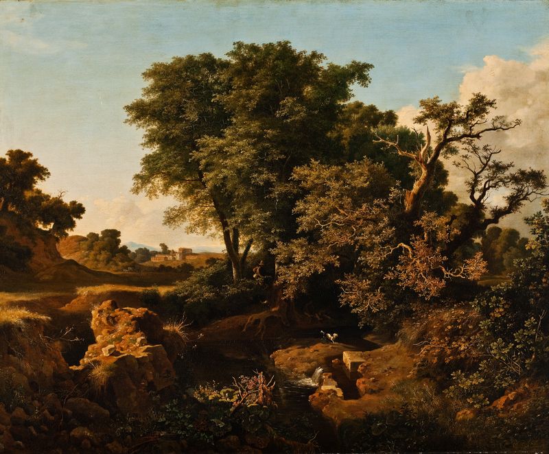 Paisagem Italiana de Eugenio Landesio, óleo representando colinas e flores silvestres sob a luz do sol