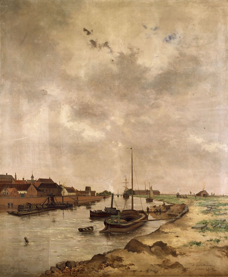 The Ghent-Terneuzen Canal in Ghent, oil painting by Joseph Théodore Coosemans