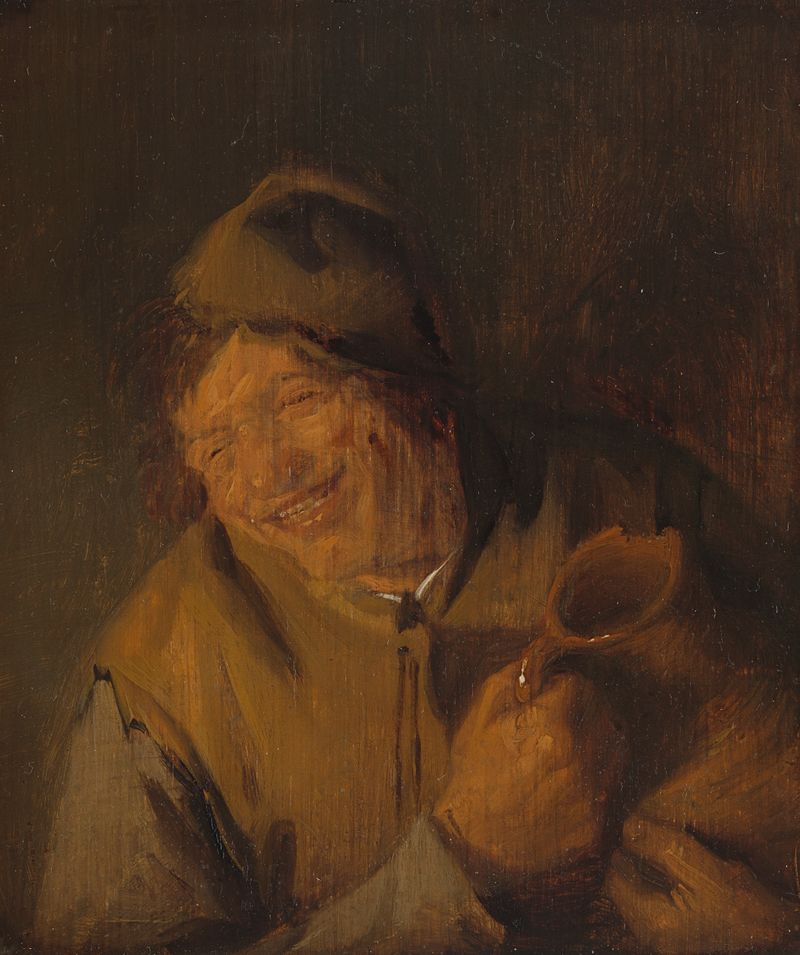 Genre scene of a peasant in golden light, oil on panel by Adriaen van Ostade