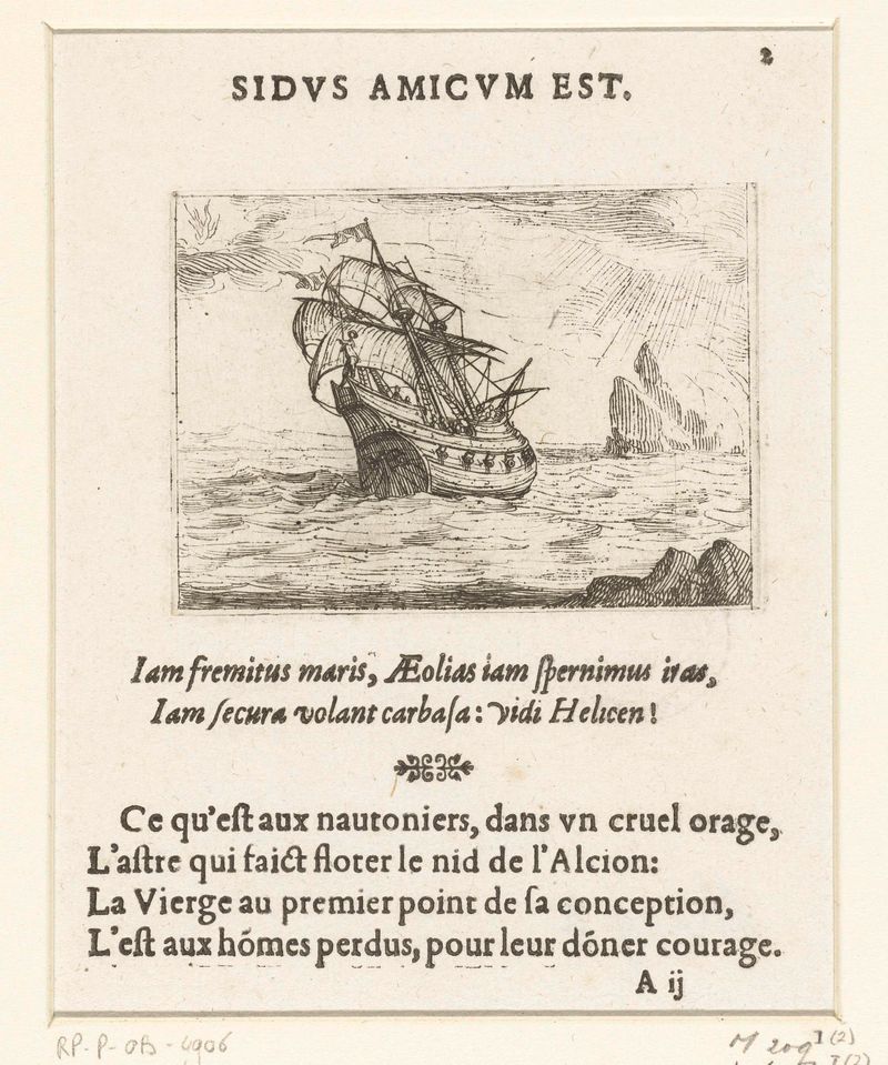 Um navio enfrenta ondas poderosas em uma tempestade, gravura de Jacques Callot
