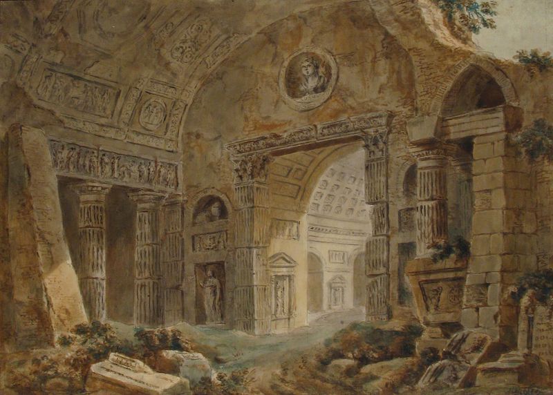 Neoclassical architecture with Roman ruins by Charles Louis Clérisseau