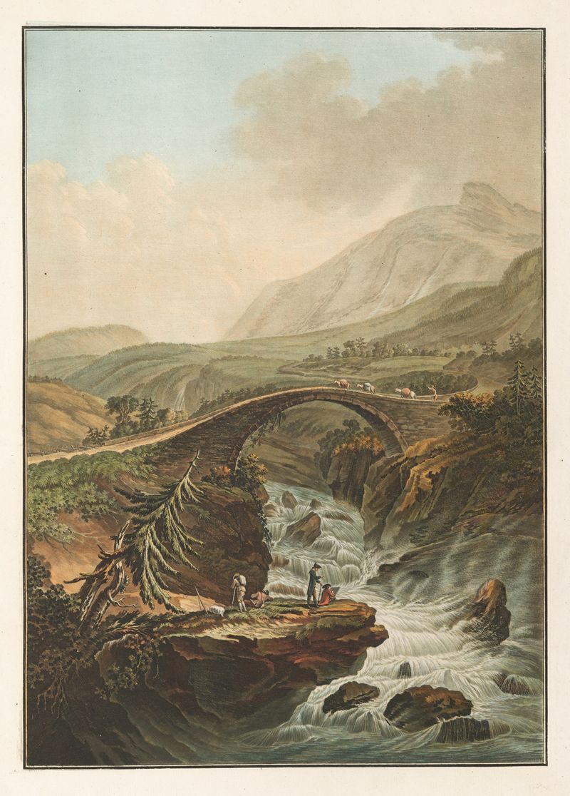 River landscape with a bridge, oil painting by Friedrich Rosenberg