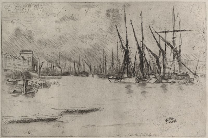 From Pickle Herring Stairs, óleo sobre lienzo de James Abbott McNeill Whistler, que representa escaleras y luz.