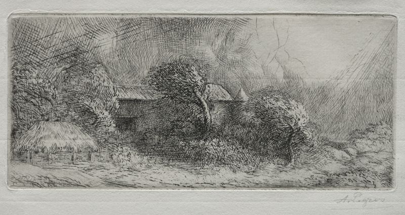 Paisagem retratando um horizonte tempestuoso, pintura a óleo de Alphonse Legros
