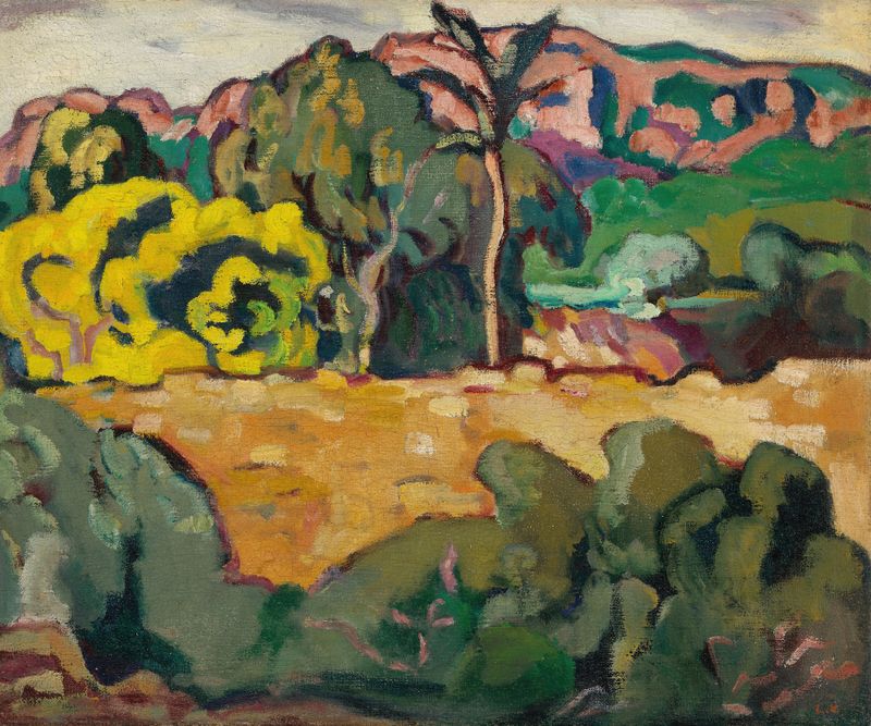 Landscape with palm trees, vibrant colors, oil painting by Louis Valtat