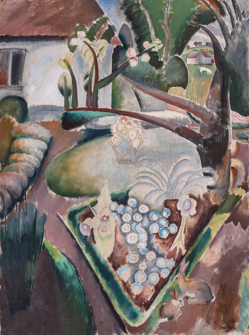 Romanticism garden scene with wild vines and flowers by John Sten