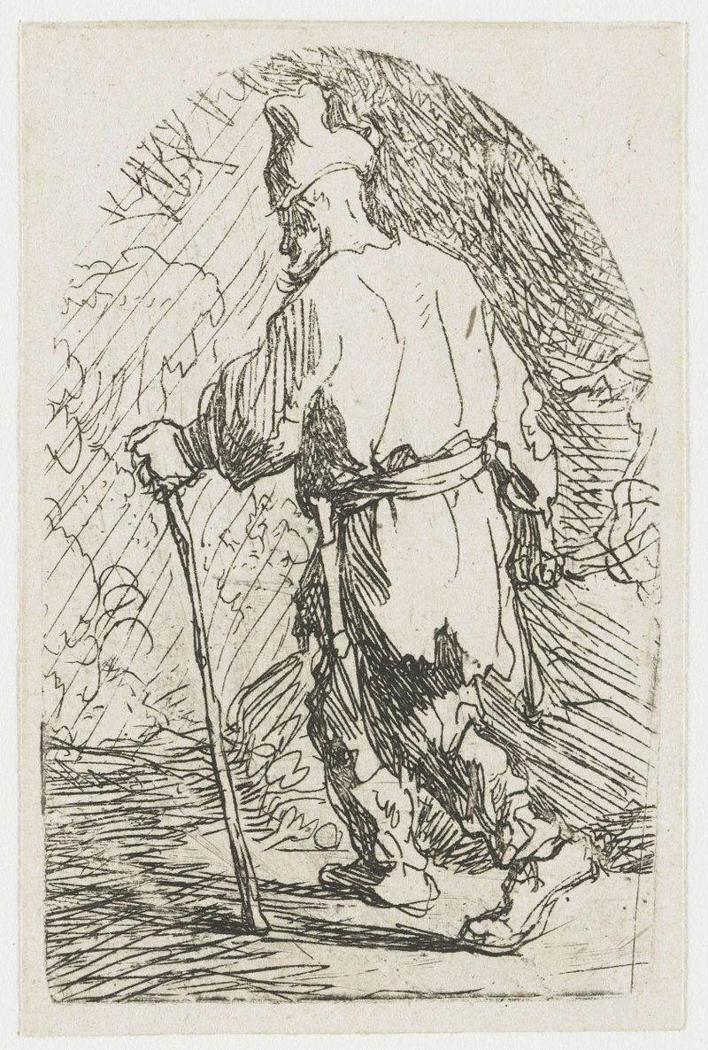 Grabado de Rembrandt van Rijn que representa a San José iluminado por la luz