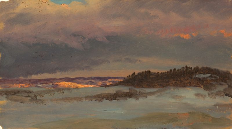 Winter Landscape with Blue Hill at Sunset, pintura a óleo de Frederic Edwin Church