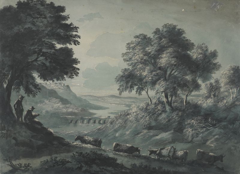 Landscape with Cattle, oil painting by John Glover, depicting cattle on rolling hills.