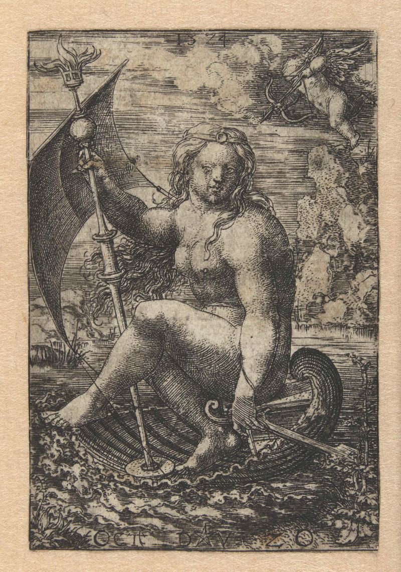 Vênus em uma concha, gravura de Dirck Vellert, 1524