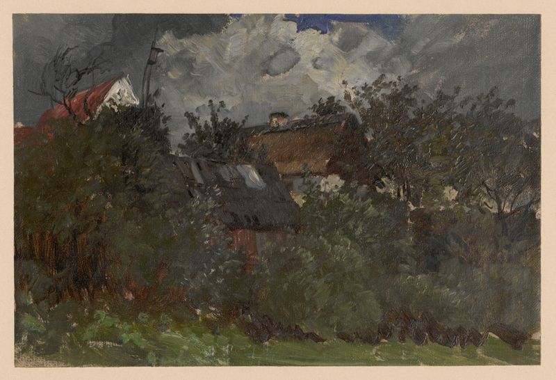 Houses in Pełcznica de Adolf Dressler, realismo, casas pitorescas e folhagem
