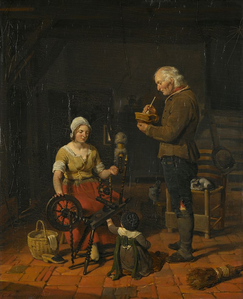 Familia campesina en su cabaña, óleo sobre panel de Cornelis Kruseman