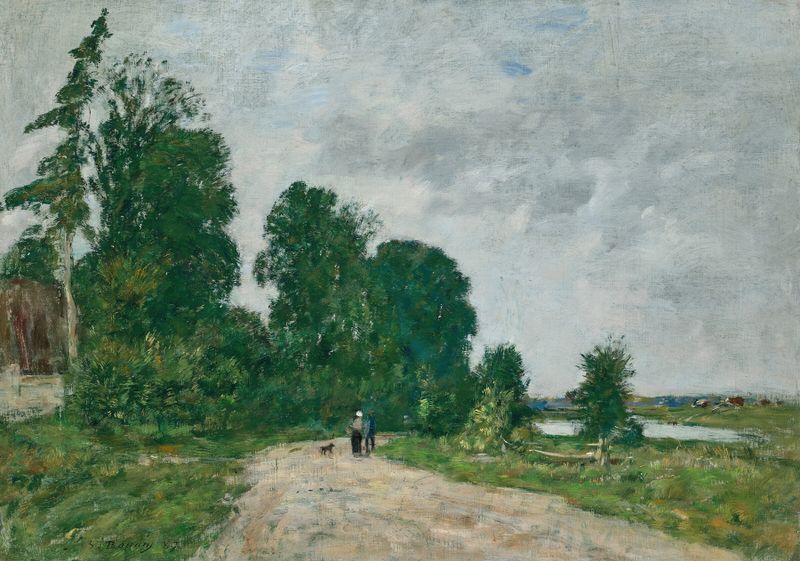 Escena de la orilla del río al atardecer, óleo sobre lienzo de Eugène Boudin