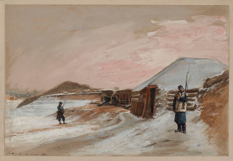 Historical scene of soldiers huddled during conflict, oil painting by Isidore Pils