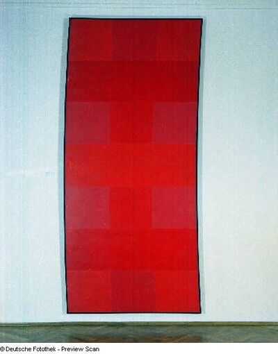 Pintura abstracta en rojo de Klaus-Dieter Schumacher, acrílico sobre lienzo