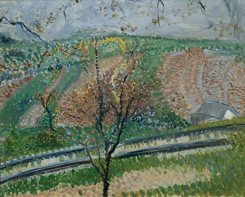 Trasse der Zahnradbahn auf den Kahlenberg by Richard Gerstl, oil painting, landscape with winding tracks