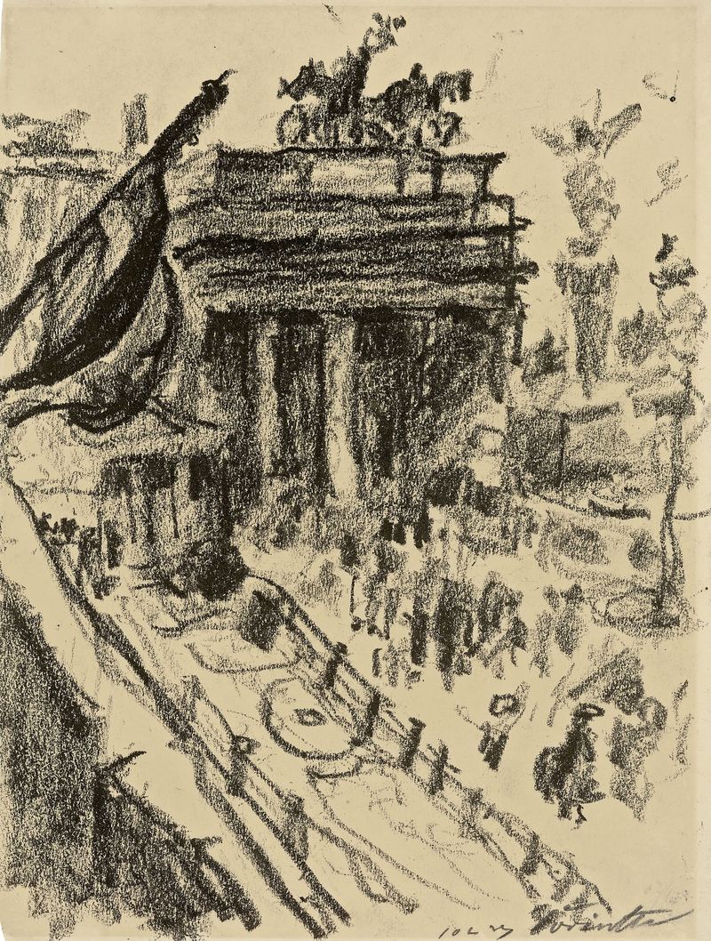 Pintura expressionista de Brandenburger Tor por Lovis Corinth, mostrando arquitetura e luz.