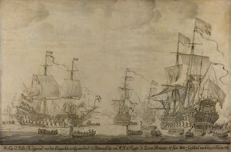 Historical scene of commanders on a ship, oil painting by Willem van de Velde