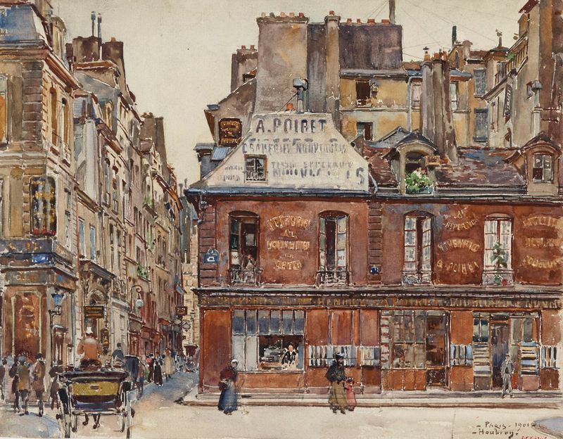 La rue Sauval, vue de la rue Saint-Honoré, en 1901 de Frédéric Houbron, impresionismo, escena de género