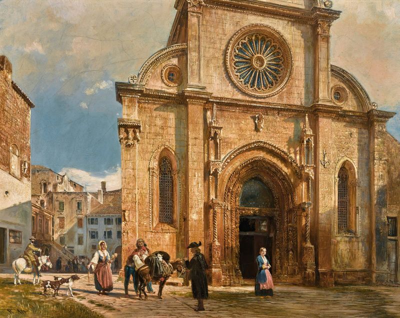 Cathedral architecture by Rudolf von Alt, oil painting